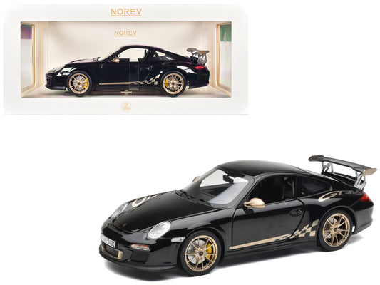 2009 Porsche 911 GT3 RS Black with Gold Accents and Wheels 1/18 Diecast Model Car by Norev