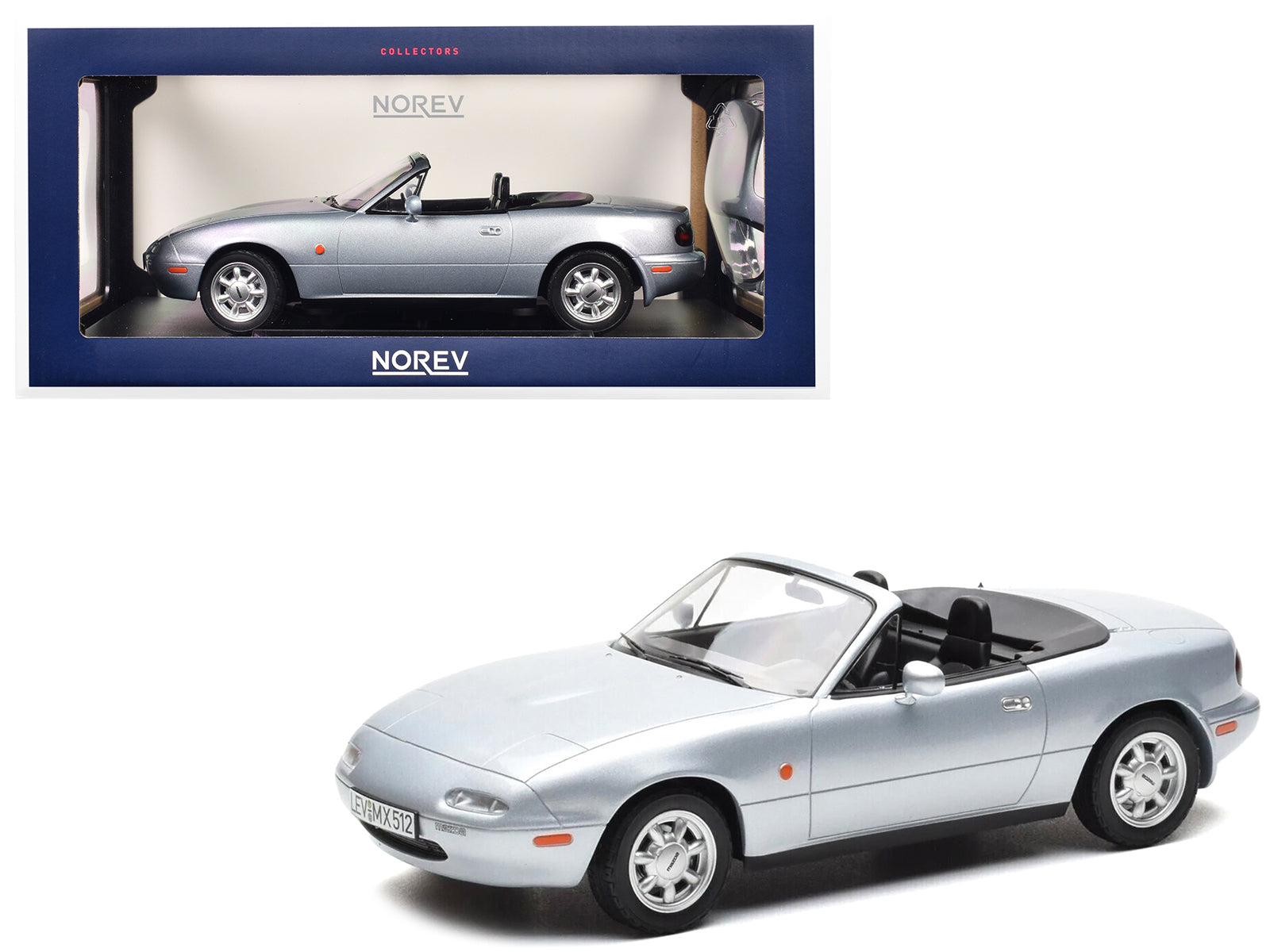 1991 Mazda MX-5 Convertible Silver Metallic 1/18 Diecast Model Car by Norev-DiecastModeler.com