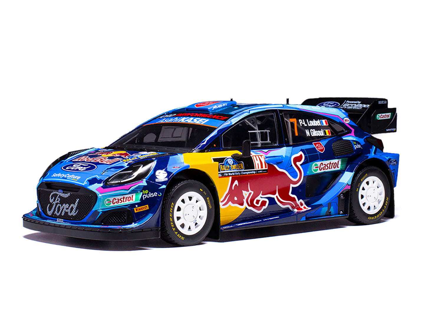 Ford Puma Rally1 #7 Pierre-Louis Loubet - Nicolas Gilsoul "Rally Sweden" (2023) 1/18 Diecast Model Car by IXO Models-DiecastModeler.com