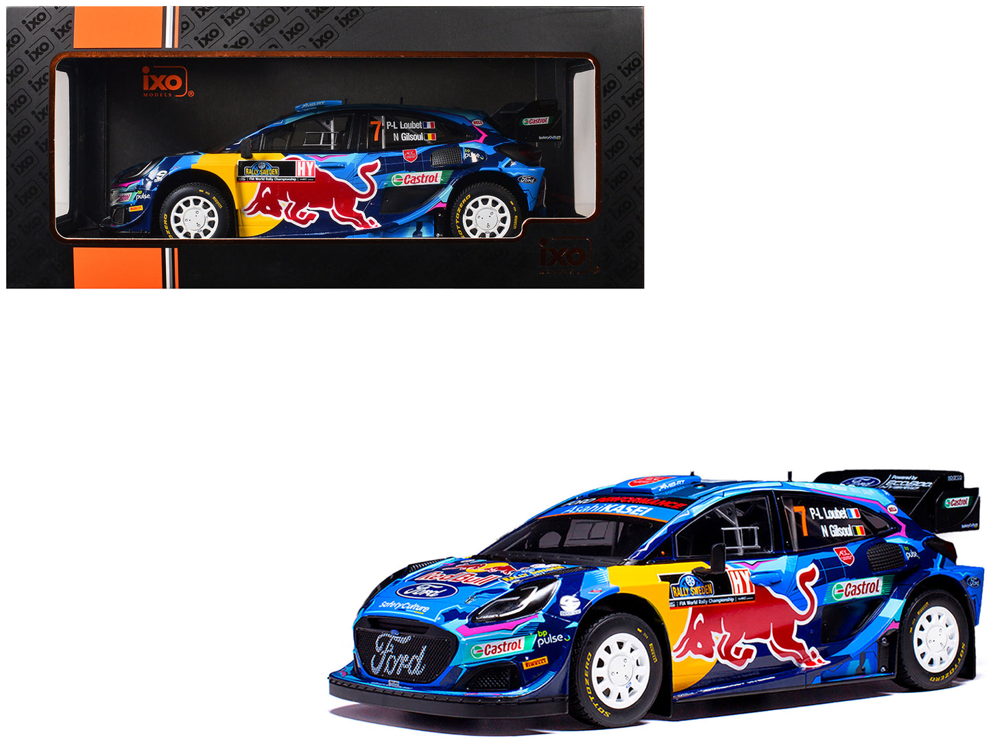 Ford Puma Rally1 #7 Pierre-Louis Loubet - Nicolas Gilsoul "Rally Sweden" (2023) 1/18 Diecast Model Car by IXO Models-DiecastModeler.com