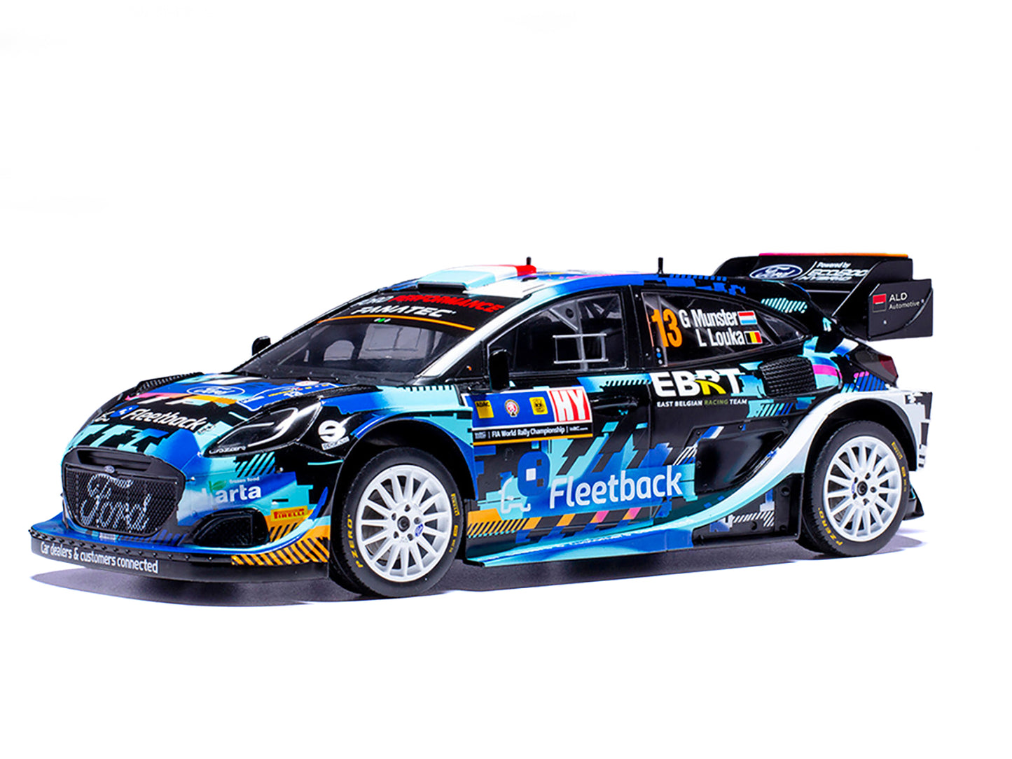 Ford Puma Rally1 #13 Gregoire Munster - Louis Louka "Central European Rally" (2023) 1/18 Diecast Model Car by IXO Models