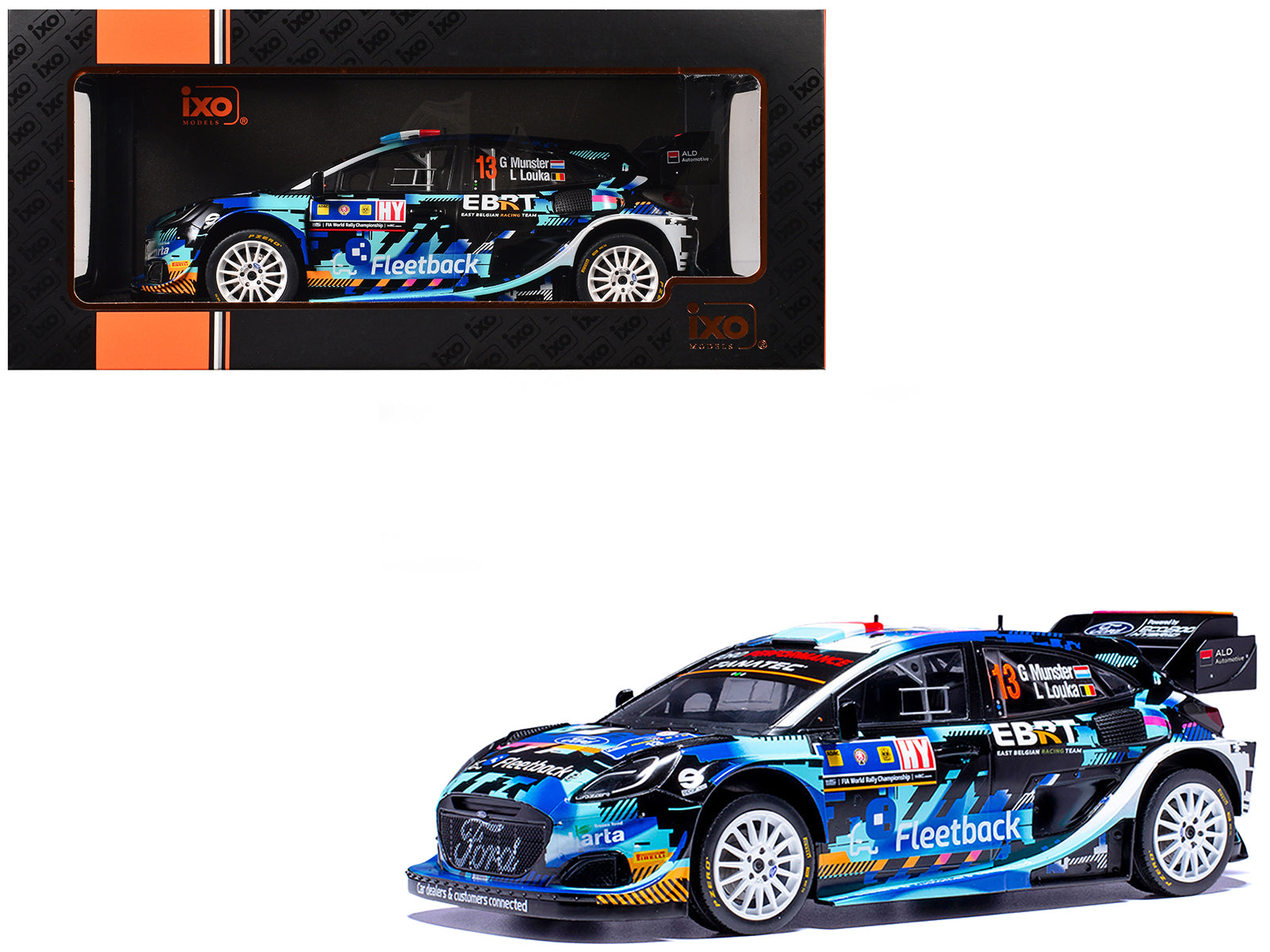 Ford Puma Rally1 #13 Gregoire Munster - Louis Louka "Central European Rally" (2023) 1/18 Diecast Model Car by IXO Models-DiecastModeler.com