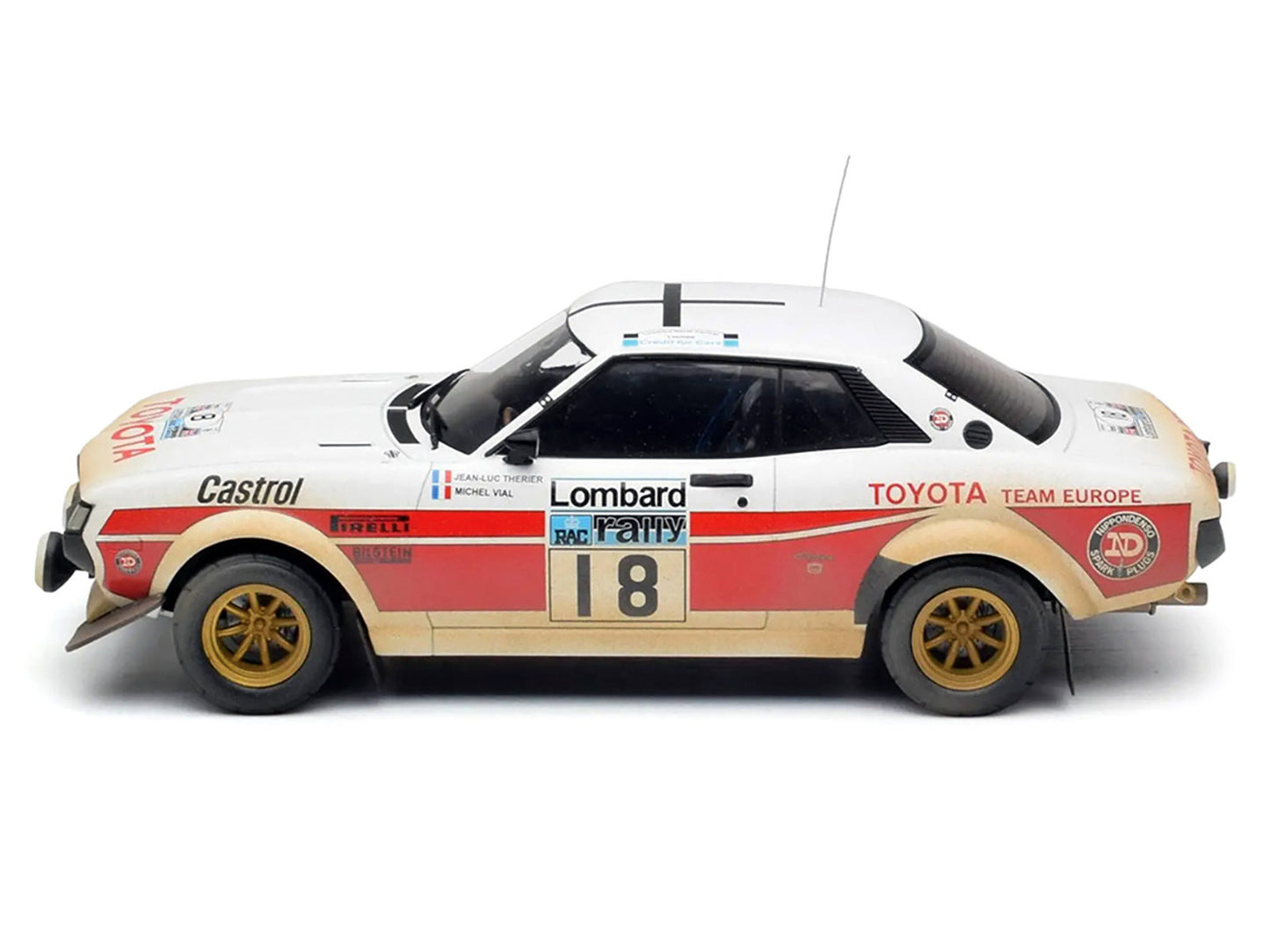 Toyota Celica 2000 GT (RA21) #18 Jean-Luc Therier - Michel Vial (Dirty Version) "RAC Rally" (1977) 1/18 Diecast Model Car by IXO Models-DiecastModeler.com