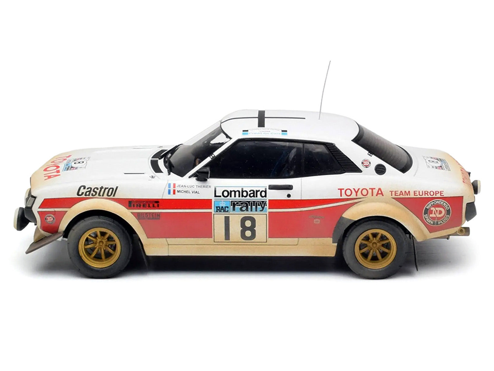 Toyota Celica 2000 GT (RA21) #18 Jean-Luc Therier - Michel Vial (Dirty Version) "RAC Rally" (1977) 1/18 Diecast Model Car by IXO Models-DiecastModeler.com