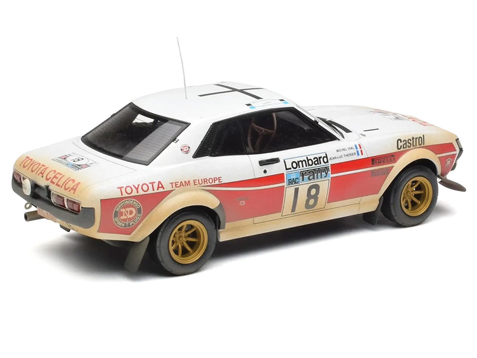Toyota Celica 2000 GT (RA21) #18 Jean-Luc Therier - Michel Vial (Dirty Version) "RAC Rally" (1977) 1/18 Diecast Model Car by IXO Models-DiecastModeler.com