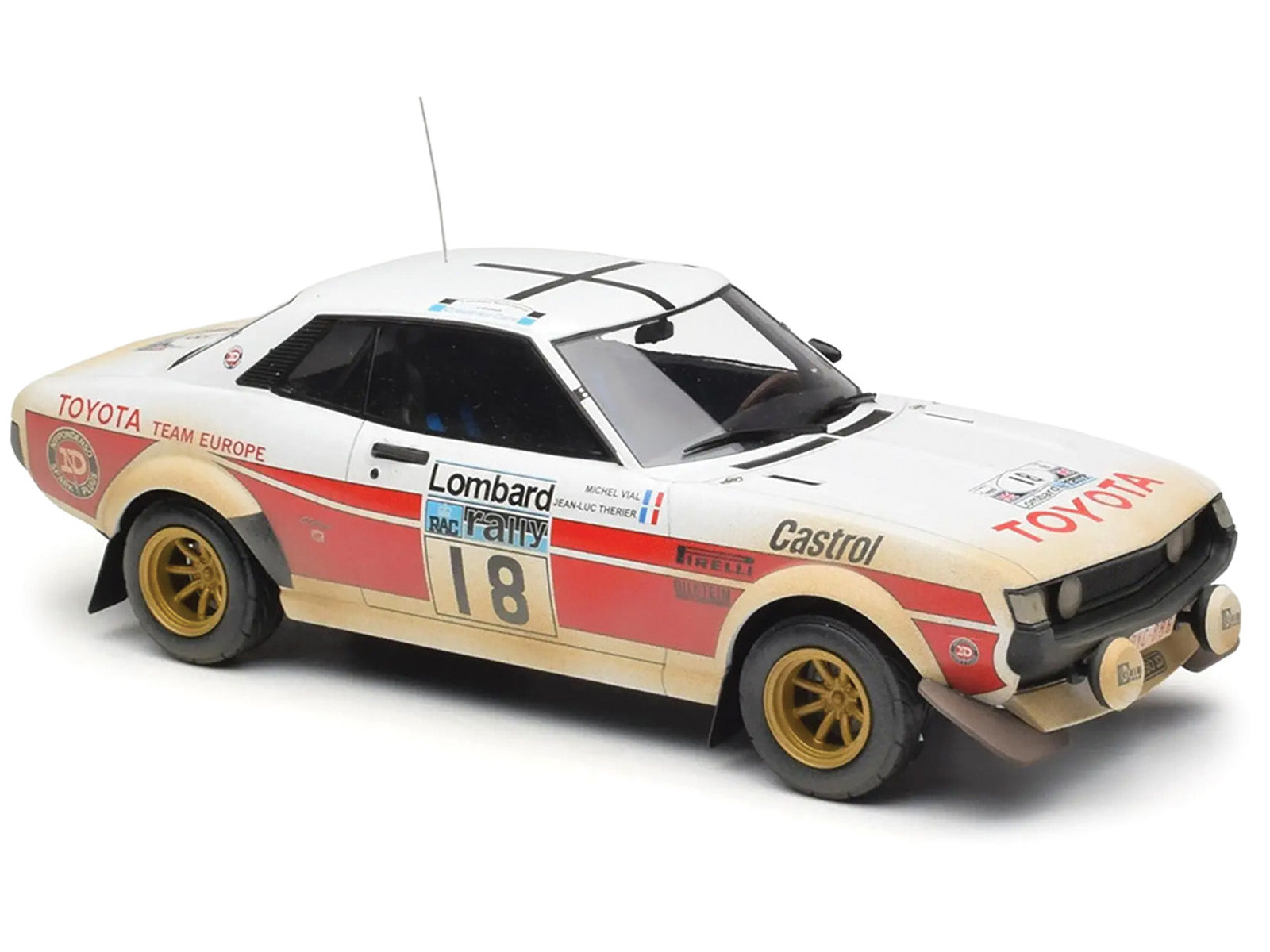 Toyota Celica 2000 GT (RA21) #18 Jean-Luc Therier - Michel Vial (Dirty Version) "RAC Rally" (1977) 1/18 Diecast Model Car by IXO Models-DiecastModeler.com
