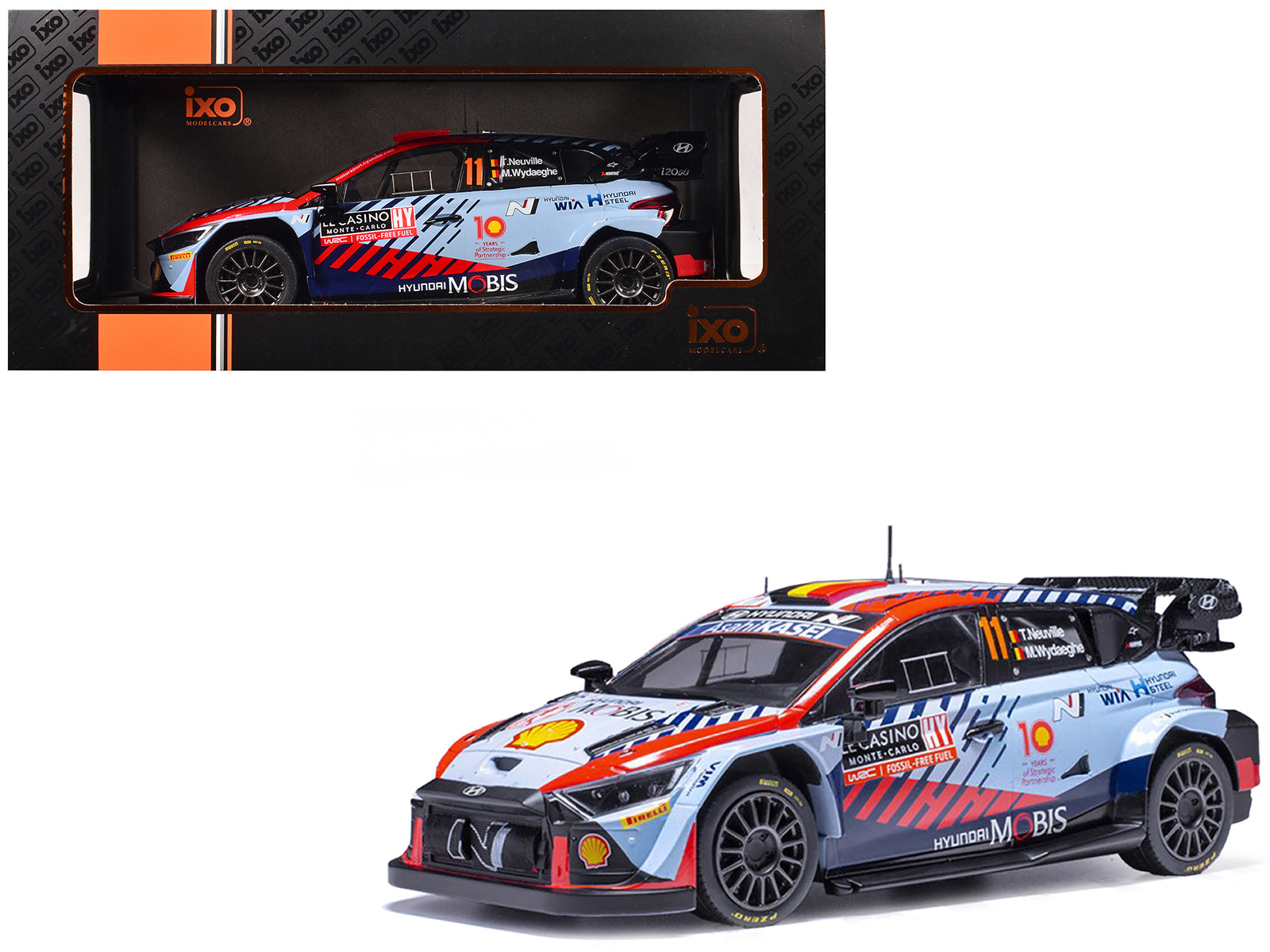 Hyundai i20 N Rally1 #11 Thierry Neuville - Martijn Wydaeghe Winner "Rallye Monte-Carlo" (2024) 1/18 Diecast Model Car by IXO Models-DiecastModeler.com