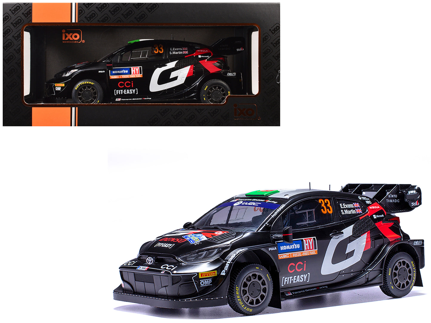 Toyota GR Yaris Rally1 Hybrid #33 Elfyn Evans - Scott Martin 2nd Place "Rally Sweden" (2024) 1/18 Diecast Model Car by IXO Models
