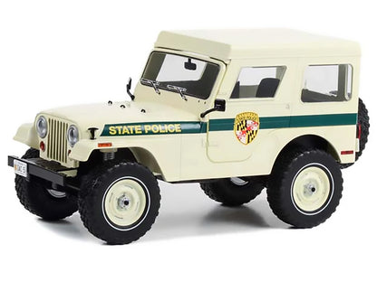 1983 Jeep CJ-5 Hardtop "Maryland State Police" Beige with Green Stripes "Artisan Collection" Series 1/18 Diecast Model Car by Greenlight