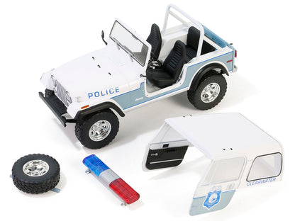 1982 Jeep CJ-7 "Clearwater Florida Police Department" White and Light Blue "Artisan Collection" Series 1/18 Diecast Model Car by Greenlight