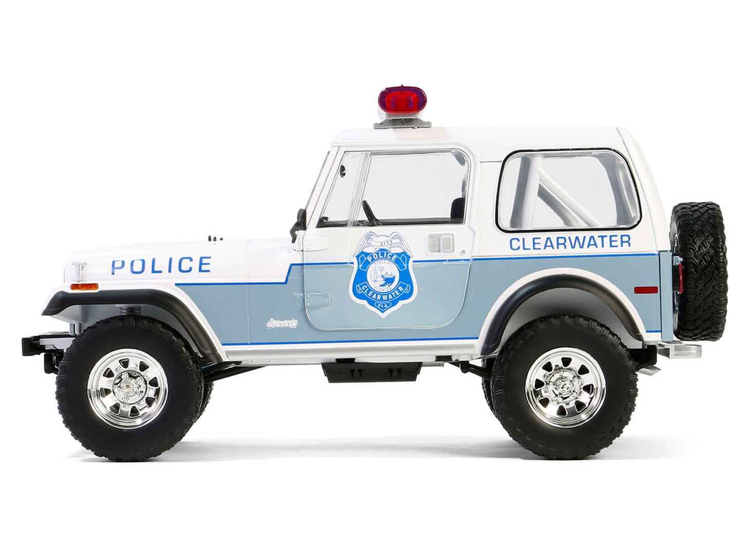 1982 Jeep CJ-7 "Clearwater Florida Police Department" White and Light Blue "Artisan Collection" Series 1/18 Diecast Model Car by Greenlight