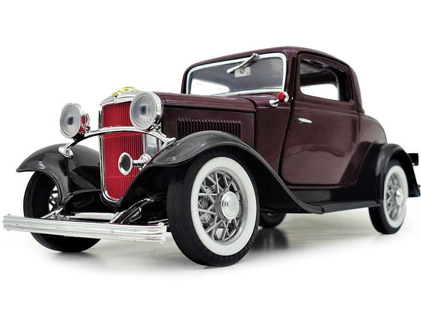 1932 Ford 3-Window Coupe Burgundy with Black Top 1/18 Diecast Model Car by Road Signature-DiecastModeler.com