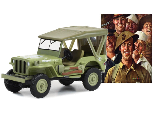 1945 Willys MB Jeep Light Green "U.S. Army" "Norman Rockwell" Series 5 1/64 Diecast Model Car by Greenlight-DiecastModeler.com