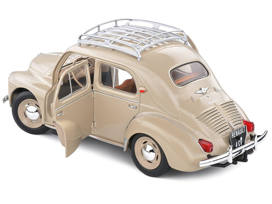 1956 Renault 4CV Beige Tourterelle with Roof Rack 1/18 Diecast Model Car by Solido-DiecastModeler.com
