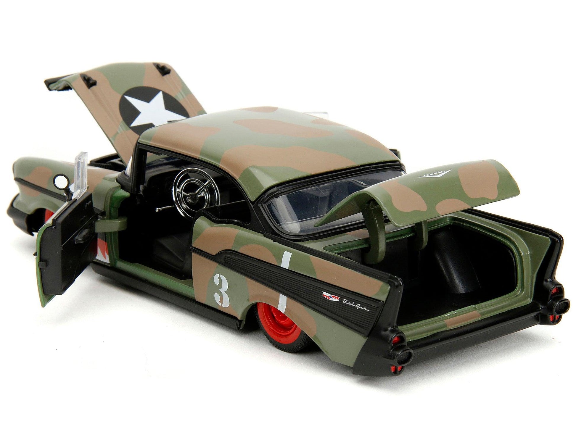 1957 Chevrolet Bel Air #3 Camouflage with Shark Mouth Graphics "Bigtime Muscle" Series 1/24 Diecast Model Car by Jada-DiecastModeler.com
