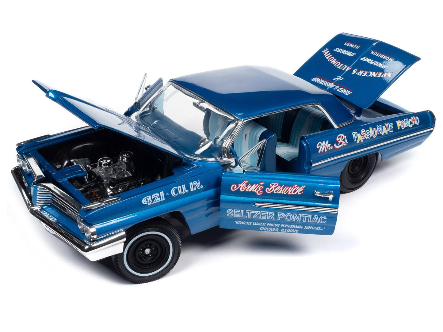 1962 Pontiac Catalina "Arnie Beswick - Mr. B's Passionate Poncho" Ensign Blue Metallic with Blue and White Interior "Legends of the Quarter Mile" Series 1/18 Diecast Model Car by Auto World-DiecastModeler.com