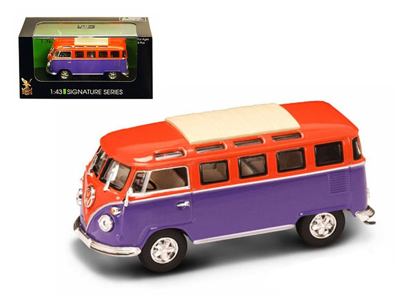 1962 Volkswagen Microbus Van Bus Orange/Purple 1/43 Diecast Car by Road Signature-DiecastModeler.com