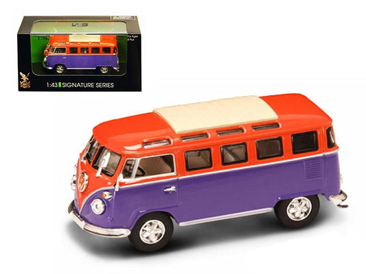 1962 Volkswagen Microbus Van Bus Orange/Purple 1/43 Diecast Car by Road Signature-DiecastModeler.com