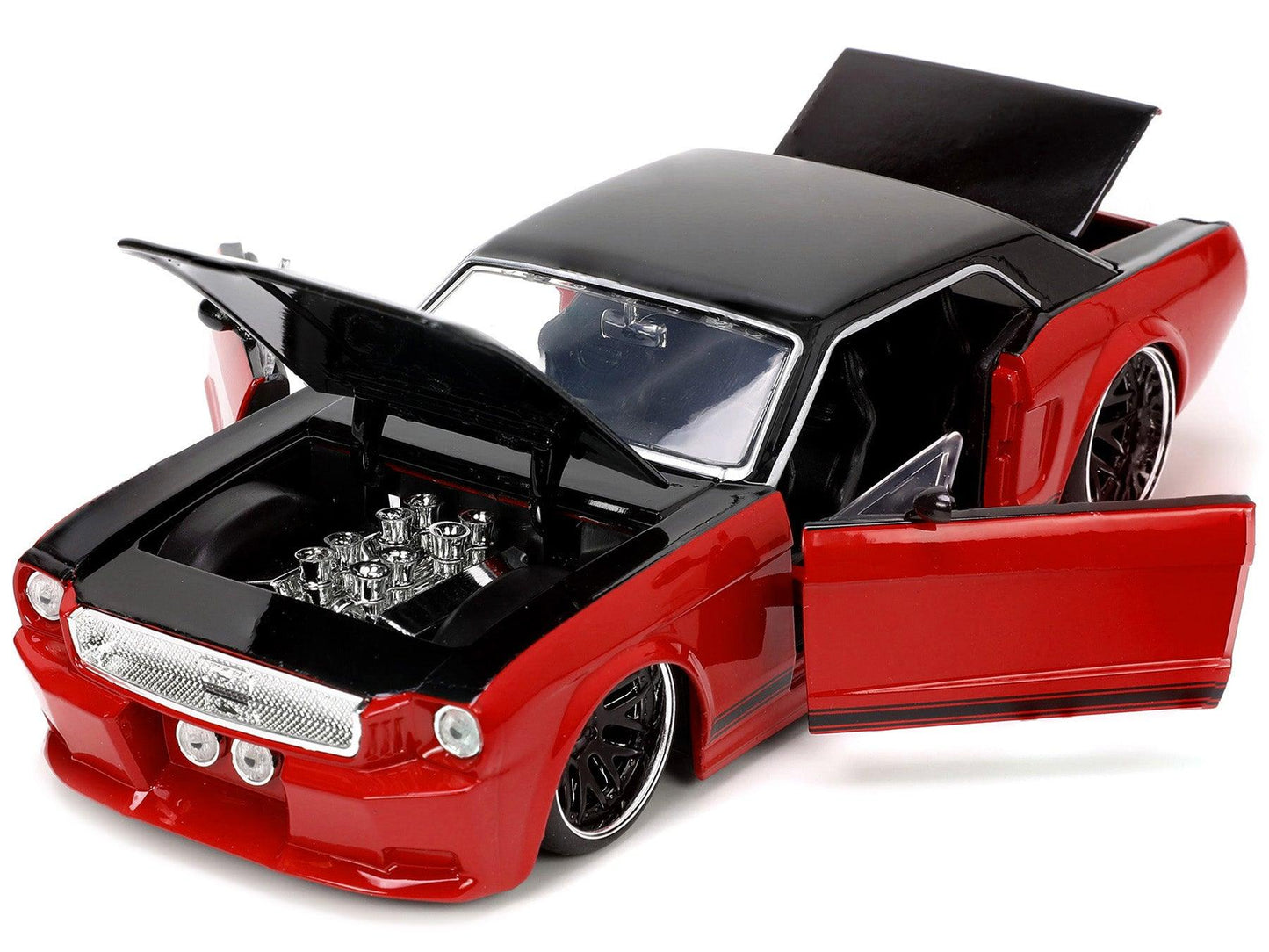1965 Ford Mustang Custom Red and Black "Bigtime Muscle" Series 1/24 Diecast Model Car by Jada-DiecastModeler.com
