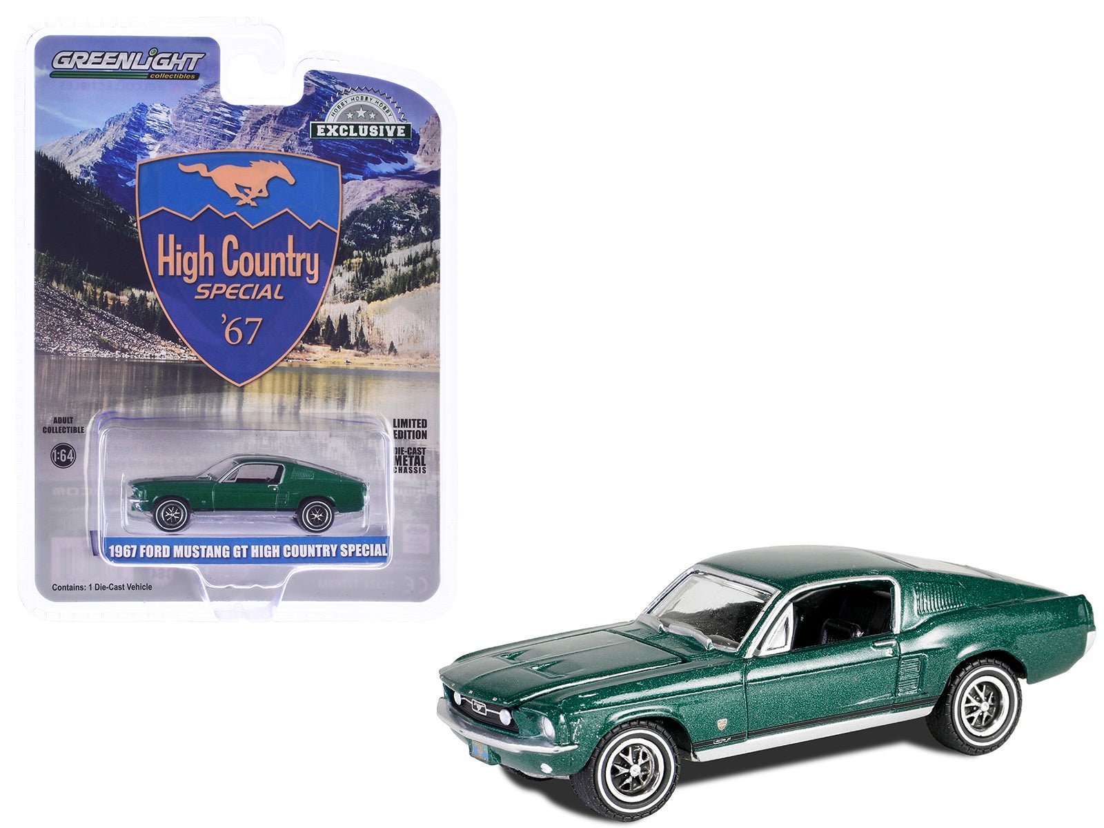1967 Ford Mustang GT Fastback "High Country Special" Timberline Green Metallic "Hobby Exclusive" Series 1/64 Diecast Model Car by Greenlight-DiecastModeler.com