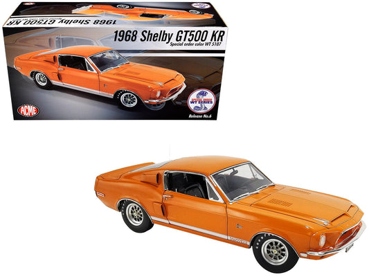 1968 Shelby GT500 KR Orange Metallic (WT Color Code 5107) with White Stripes Limited Edition to 348 pieces Worldwide 1/18 Diecast Model Car by ACME-DiecastModeler.com