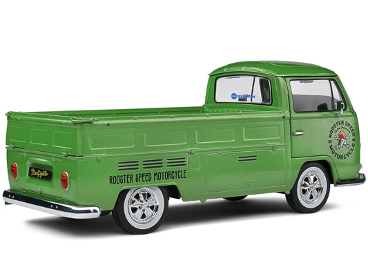 1968 Volkswagen T2 Pickup Truck Green Metallic "Rooster Speed Motorcycle" 1/18 Diecast Model Car by Solido-DiecastModeler.com