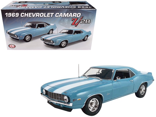 1969 Chevrolet Camaro Z/28 Carolina Blue with White Stripes Limited Edition to 420 pieces Worldwide 1/18 Diecast Model Car by ACME-DiecastModeler.com
