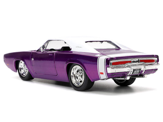 1970 Dodge Charger R/T Purple Metallic with White Top and Tail Stripe "Bigtime Muscle" Series 1/24 Diecast Model Car by Jada-DiecastModeler.com