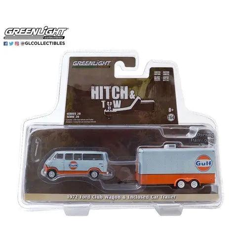 1972 Ford Club Wagon Van with Enclosed Car Trailer (Gulf Oil)-DiecastModeler.com