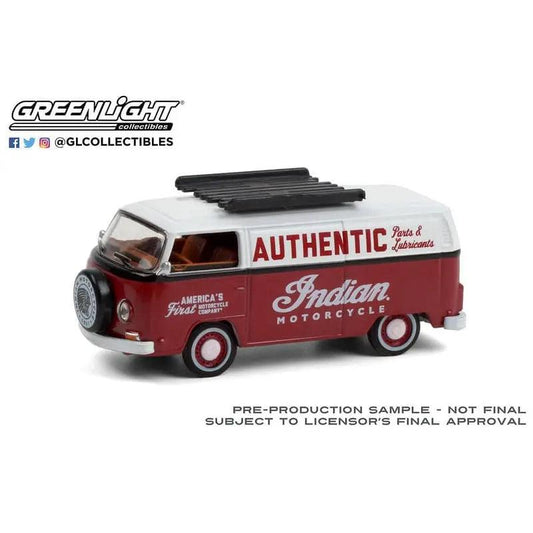 1972 Volkswagen Type 2 Panel Van - Indian Motorcycle Authentic Parts and Lubricants - 1:64 scale-DiecastModeler.com