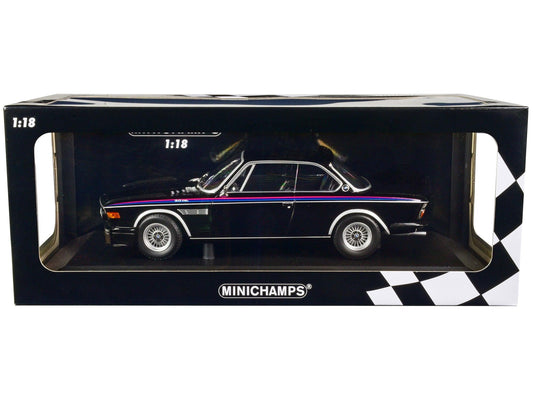 1973 BMW 3.0 CSL Black with Red and Blue Stripes Limited Edition to 444 pieces Worldwide 1/18 Diecast Model Car by Minichamps-DiecastModeler.com