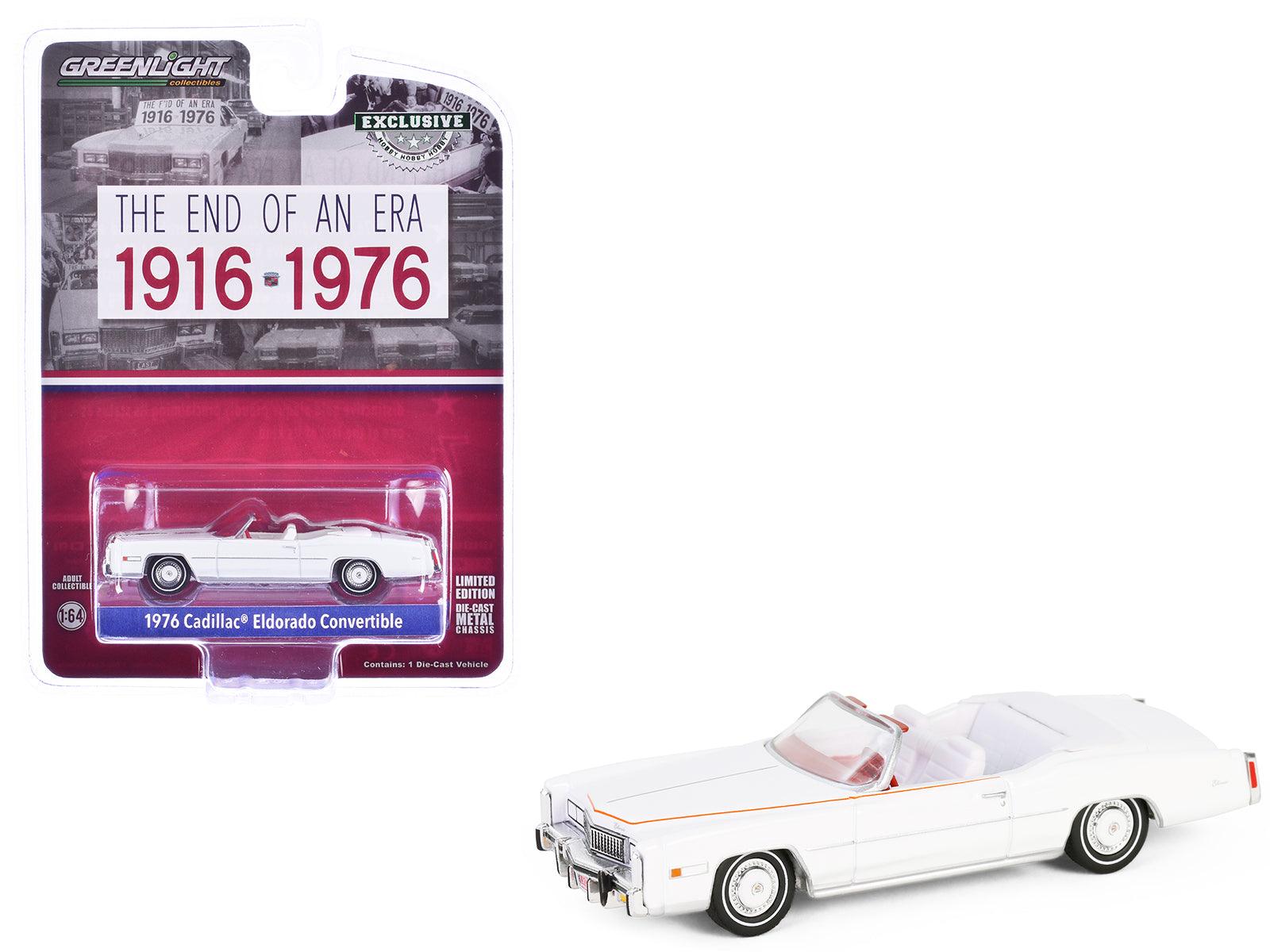 1976 Cadillac Eldorado Convertible White with Red and Blue Stripes "The End of an Era 1916-1976" "Hobby Exclusive" Series 1/64 Diecast Model Car by Greenlight-DiecastModeler.com