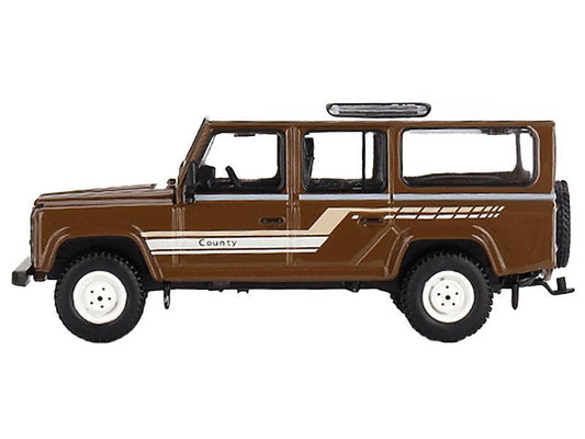 1985 Land Rover Defender 110 County Station Wagon Russet Brown with White Top Limited Edition to 1800 pieces Worldwide 1/64 Diecast Model Car by Mini GT-DiecastModeler.com
