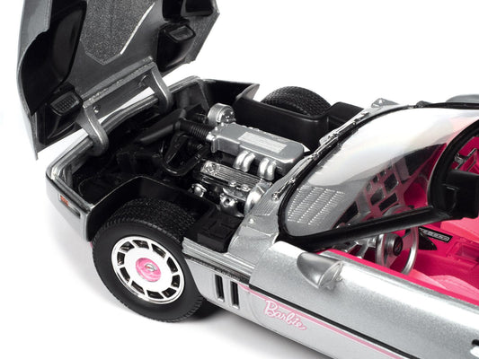 1986 Chevrolet Corvette Convertible Silver Metallic with Pink Interior "Barbie" "Silver Screen Machines" 1/18 Diecast Model Car by Auto World-DiecastModeler.com