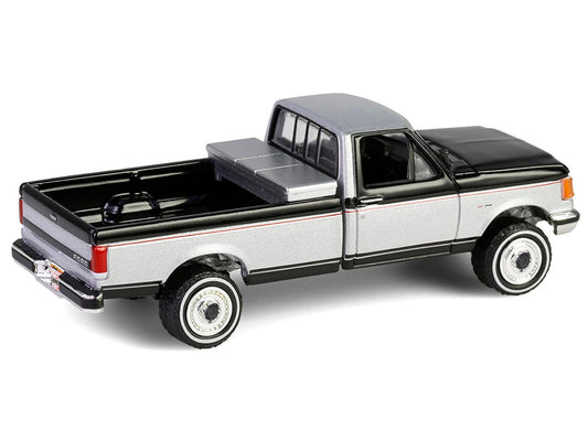 1990 Ford F-250 Pickup Truck with Tool Box Raven Black and Silver Metallic "Down on the Farm" Series 10 1/64 Diecast Model by Greenlight-DiecastModeler.com