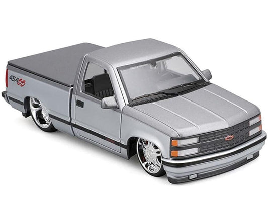 1993 Chevrolet 454 SS Pickup Truck Silver Metallic and Gray "Lowriders" "Maisto Design" Series 1/24 Diecast Model Car by Maisto-DiecastModeler.com