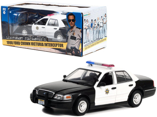 1998 Ford Crown Victoria Police Interceptor Black and White "Reno Sheriff's Department" "Lieutenant Jim Dangle Reno 911 (2003-2009)" TV Series 1/24 Diecast Model Car by Greenlight-DiecastModeler.com