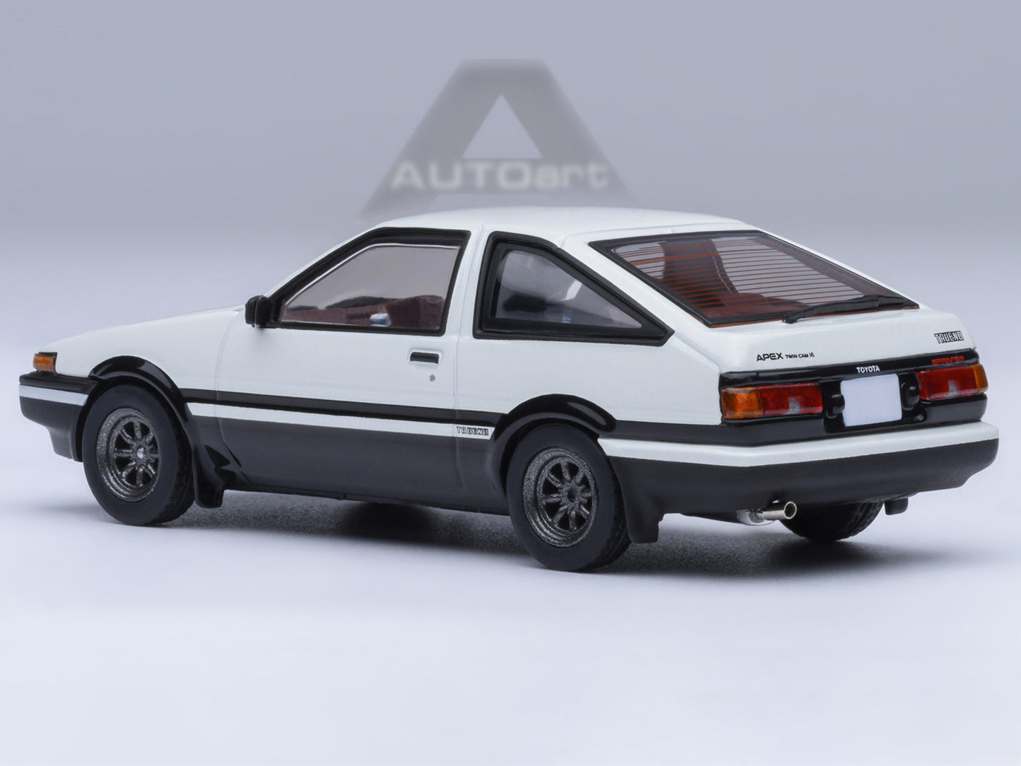 Toyota Sprinter Trueno (AE86) RHD (Right Hand Drive) White with Graphics "Initial D" (1998-2021) TV Series 1/64 Model Car by Autoart