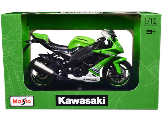 2010 Kawasaki Ninja ZX-10R Green with Plastic Display Stand 1/12 Diecast Motorcycle Model by Maisto-DiecastModeler.com