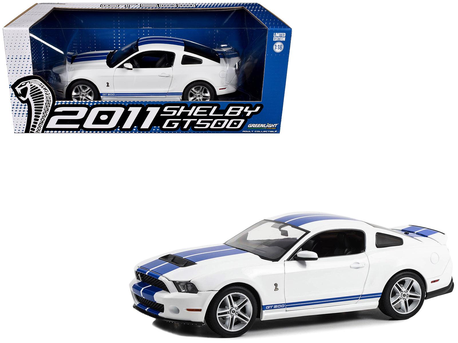 2011 Shelby GT500 Performance White with Grabber Blue Stripes 1/18 Diecast Model Car by Greenlight-DiecastModeler.com