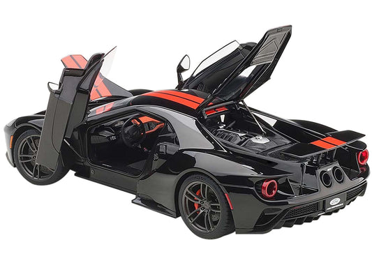2017 Ford GT Shadow Black with Orange Stripes 1/18 Model Car by Autoart-DiecastModeler.com