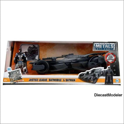 2017 Justice League Batmobile with Batman figure (1:24, diecast model car)-DiecastModeler.com