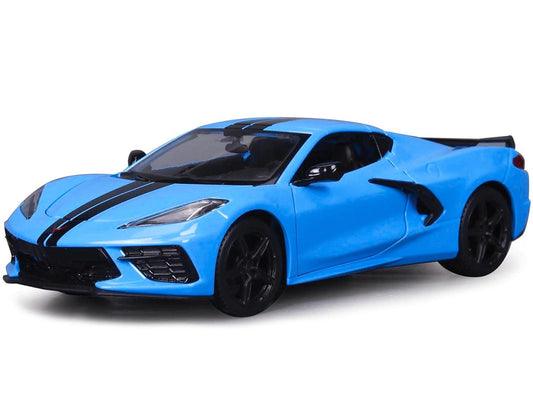 2020 Chevrolet Corvette Stingray Z51 Coupe Blue with Black Stripes 1/24 Diecast Model Car by Maisto-DiecastModeler.com