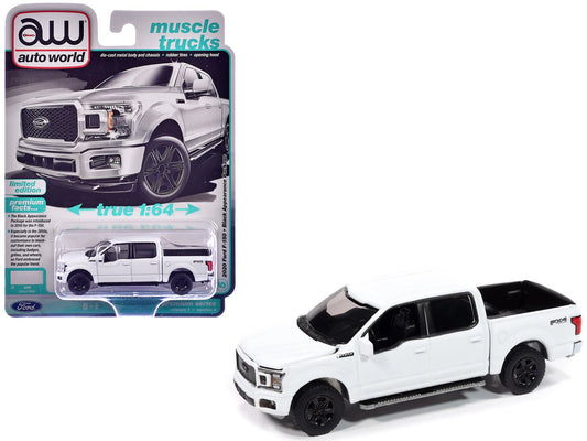 2020 Ford F-150 FX4 Black Appearance Package Pickup Truck Oxford White "Muscle Trucks" Series 1/64 Diecast Model Car by Auto World-DiecastModeler.com