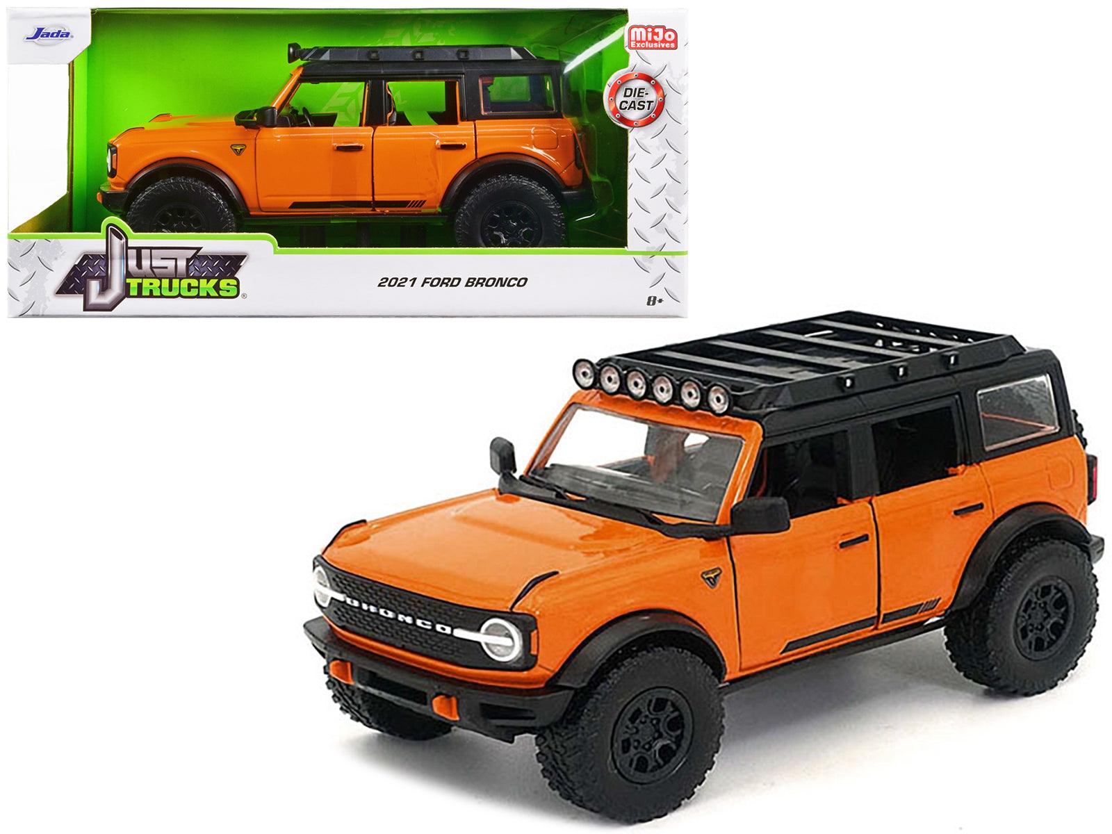 2021 Ford Bronco Orange with Black Stripes and Roof Rack "Just Trucks" Series 1/24 Diecast Model Car by Jada-DiecastModeler.com