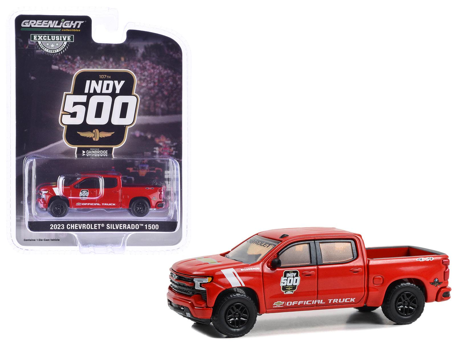 2023 Chevrolet Silverado 1500 Pickup Truck "107th Running of the Indianapolis 500 Official Truck" Red "Hobby Exclusive" Series 1/64 Diecast Model Car by Greenlight-DiecastModeler.com