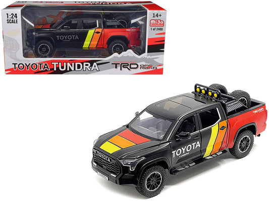 2023 Toyota Tundra TRD 4x4 Pickup Truck Black and Red with Stripes with Sunroof and Wheel Rack Limited Edition to 2400 pieces Worldwide 1/24 Diecast Model Car-DiecastModeler.com