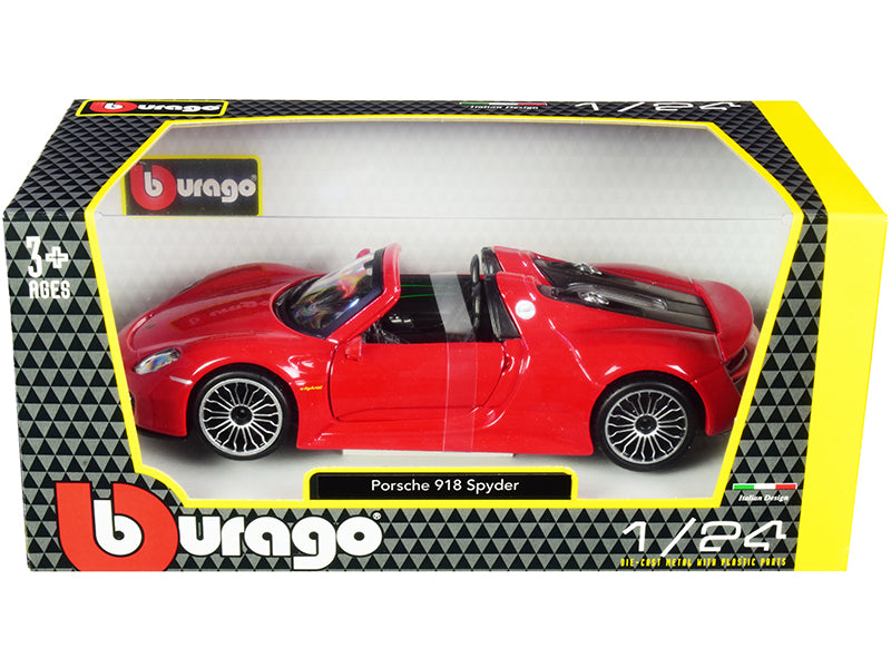Porsche 918 Spyder Convertible Red 1/24 Diecast Model Car by Bburago-DiecastModeler.com