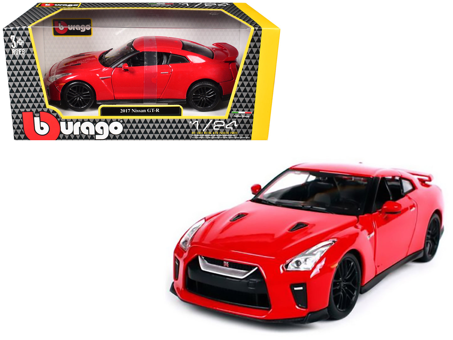 2017 Nissan GT-R R35 Red 1/24 Diecast Car Model by BBurago-DiecastModeler.com