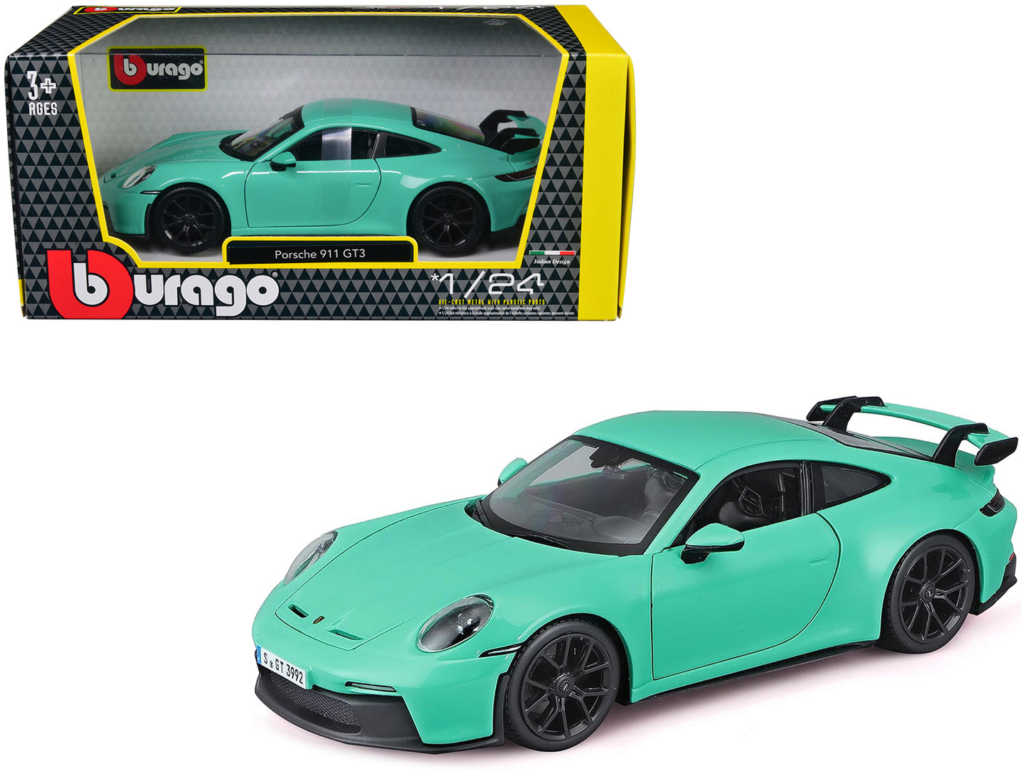 Porsche 911 GT3 Light Green 1/24 Diecast Model Car by Bburago-DiecastModeler.com